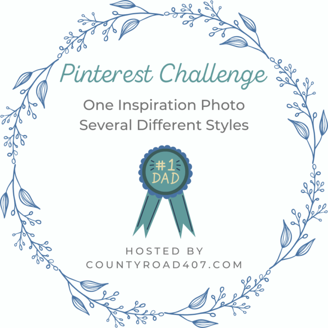 blue and green pinterest challenge logo with a #1 Dad ribbon in middle