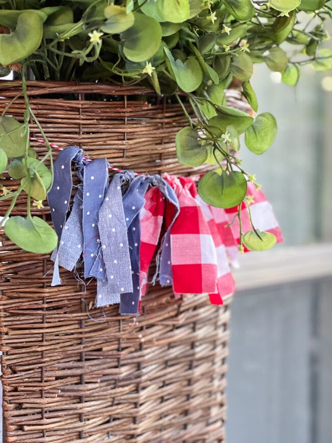 flag strip garland hanging on basket