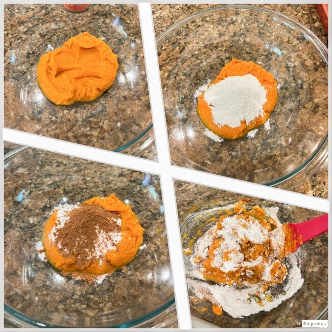 collage of pumpkin fluff instructions