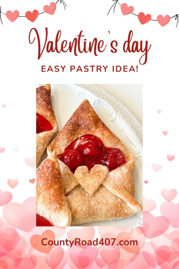 Pinterest Pin with cherry envelope pastry