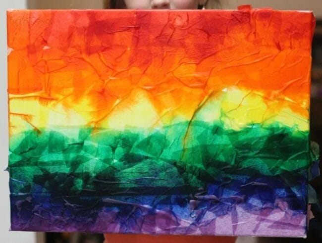 rainbow colored tissue paper art