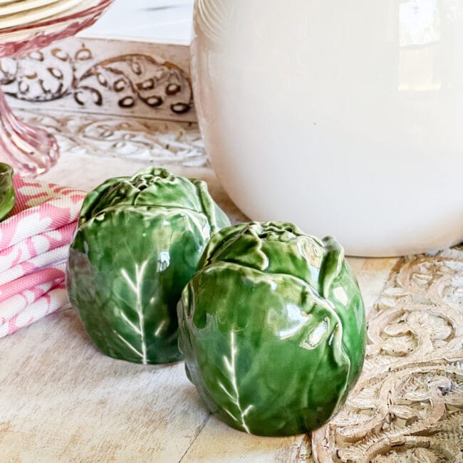 green cabbage salt and pepper shakers